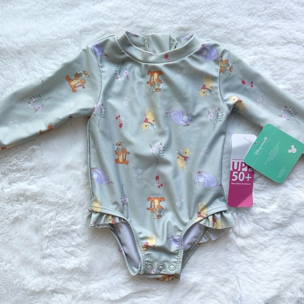NWT Disney Baby Winnie the Pooh Long Sleeve Bathing suit Ruffle Accent 6 mos